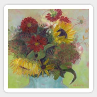 Late Summer Bouquet, Sunflowers, Dahlias Sticker